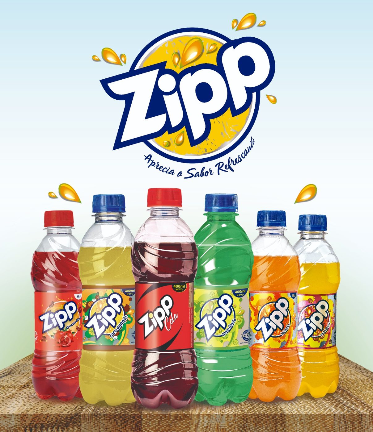 Gama Zipp — Cola, Maracujá, Granadina, Laranja, Lima-Limão, Coco-Ananás
